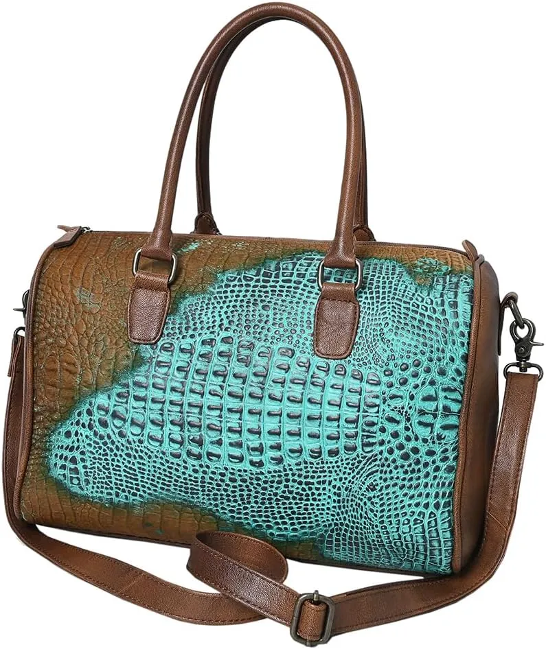 American Darling Adbg1562B Duffel Crocodile Embossed Genuine Leather Women Bag Western Handbag Purse