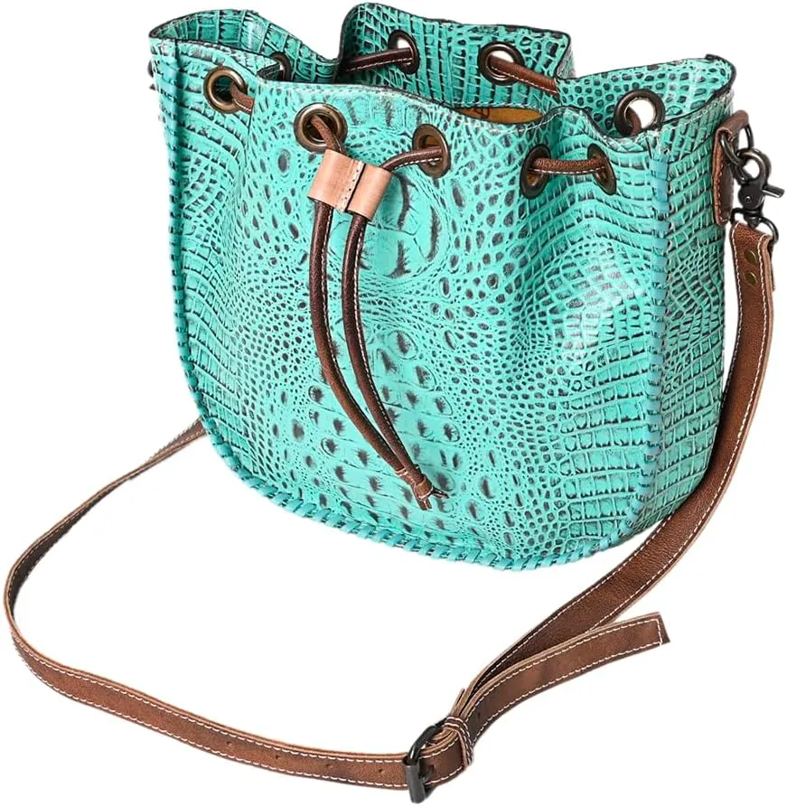American Darling Bucket Crocodile Embossed Genuine Leather Western Women Bag Handbag Purse | Western Bucket Bag | Travel Bucket Bags | College Bucket Bag | Casual Bucket Bag