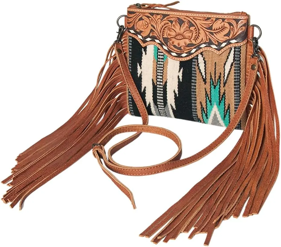 American Darling Western Crossbody Bag | Saddle Blanket Fabric Genuine Leather Handbag Purse for Women | Travel College Casual