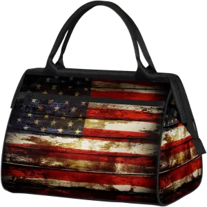 American Flag Wooden Travel Duffel Bag Sports Travel Duffel Bag Waterproof Durable Large Gym Tote Bag Weekender Overnight Bag for Women Travel Gym Yoga