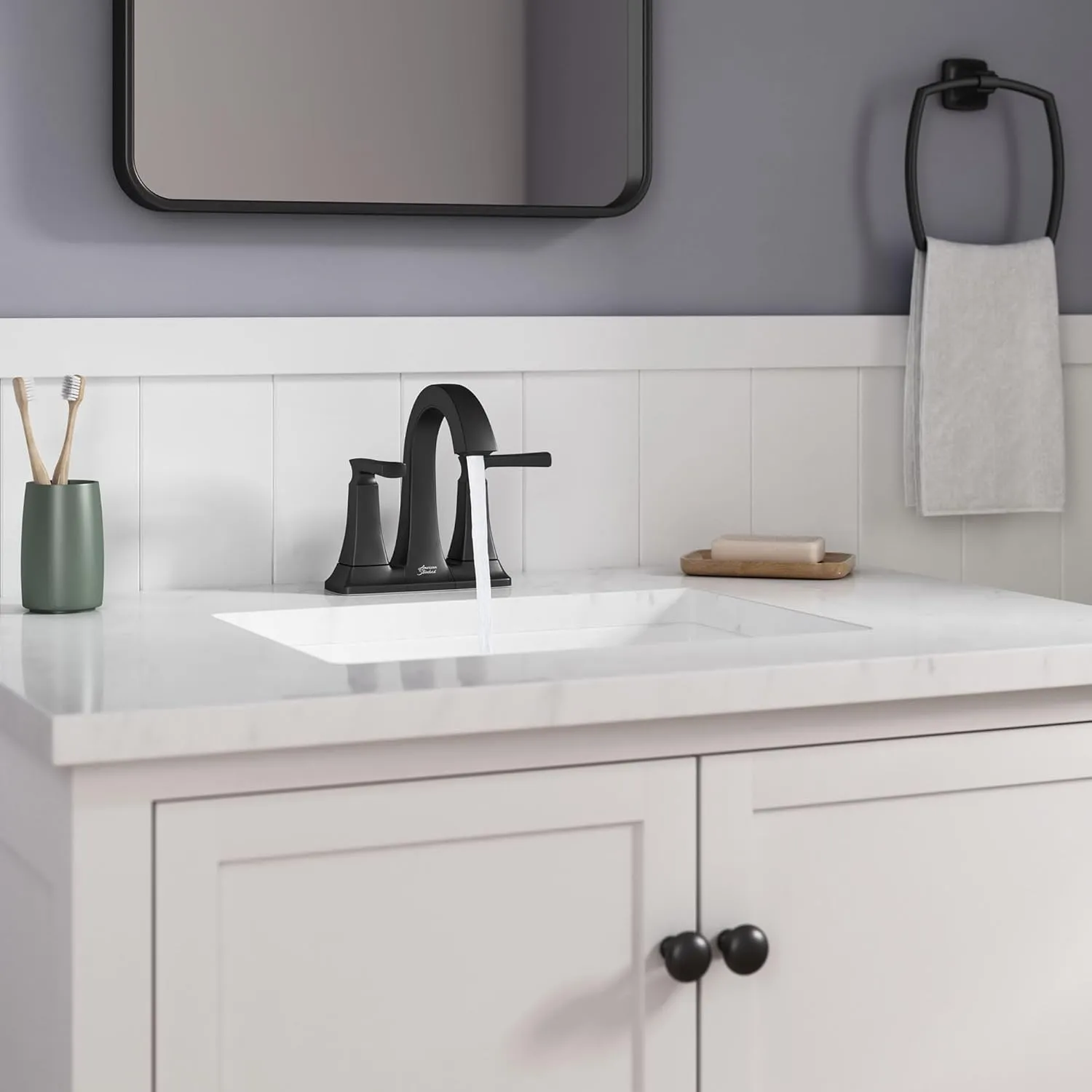 American Standard 7426201.243, Belmeade Two-Handle 4-Inch Centerset Bathroom Faucet, Matte Black