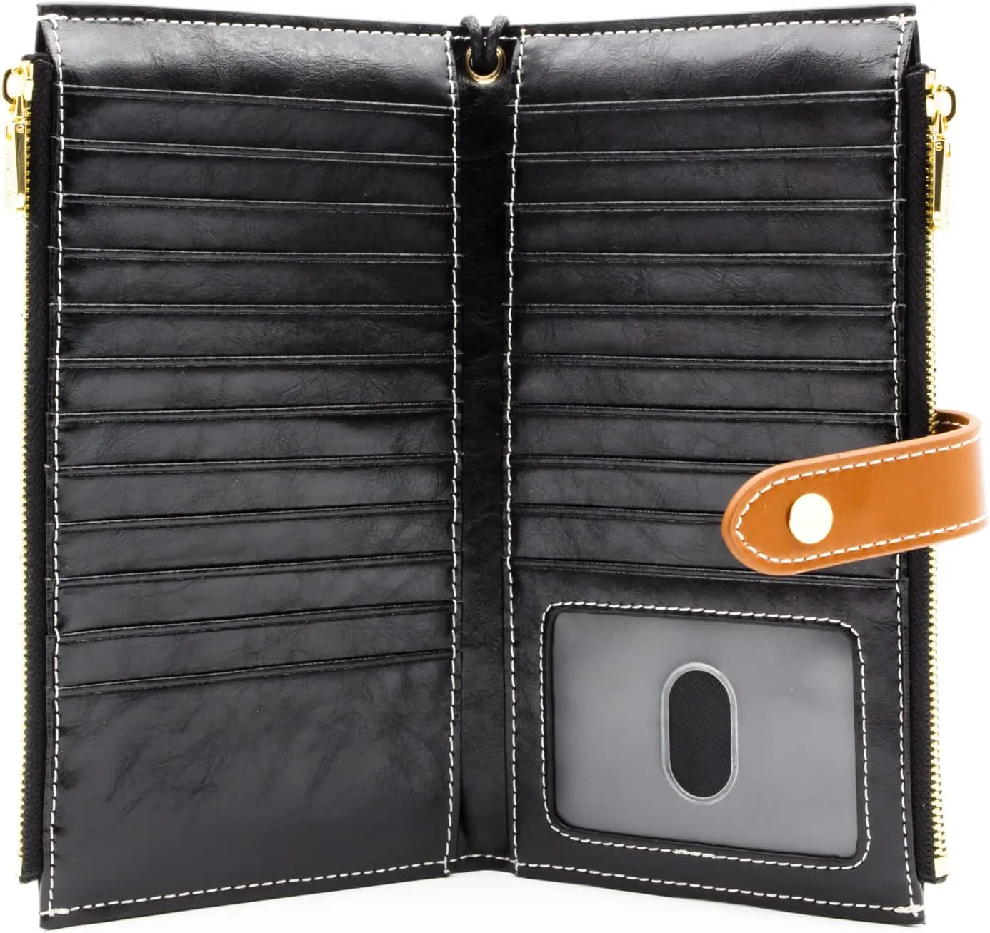 ANDOILT Wallet Women Men RFID Blocking Genuine Leather Bifold Multi Card Organizer Wristlet Purse with Zipper Pocket Cell Phone Handbag Black
