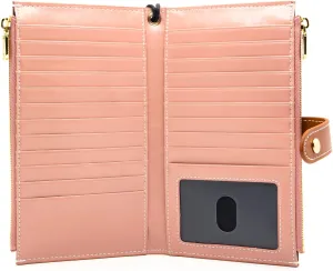 ANDOILT Wallet Women Men RFID Blocking Genuine Leather Bifold Multi Card Organizer Wristlet Purse with Zipper Pocket Cell Phone Handbag Pink