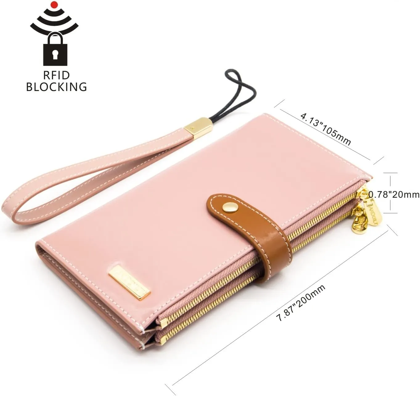 ANDOILT Wallet Women Men RFID Blocking Genuine Leather Bifold Multi Card Organizer Wristlet Purse with Zipper Pocket Cell Phone Handbag Pink