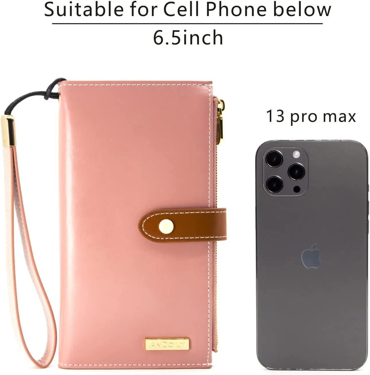ANDOILT Wallet Women Men RFID Blocking Genuine Leather Bifold Multi Card Organizer Wristlet Purse with Zipper Pocket Cell Phone Handbag Pink