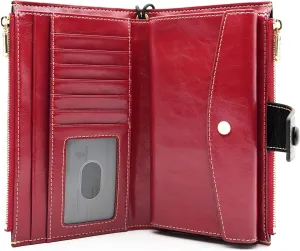 ANDOILT Wallet Women RFID Blocking Genuine Leather Bifold Multi Card Organizer Wristlet Purse Cell Phone Handbag