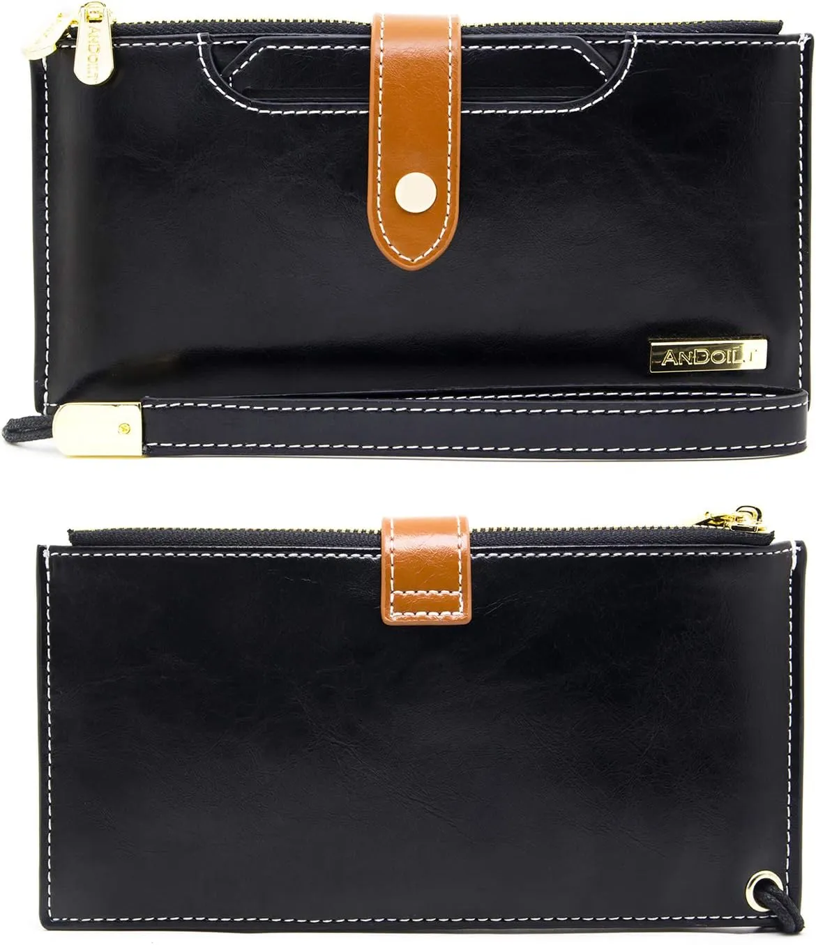 ANDOILT Wallets for Women Genuine Leather Wallet RFID Blocking Bifold Multi Card Case Purse with Zipper Pocket Handbag