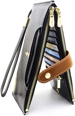 ANDOILT Wallets for Women Genuine Leather Wallet RFID Blocking Bifold Multi Card Case Purse with Zipper Pocket Handbag
