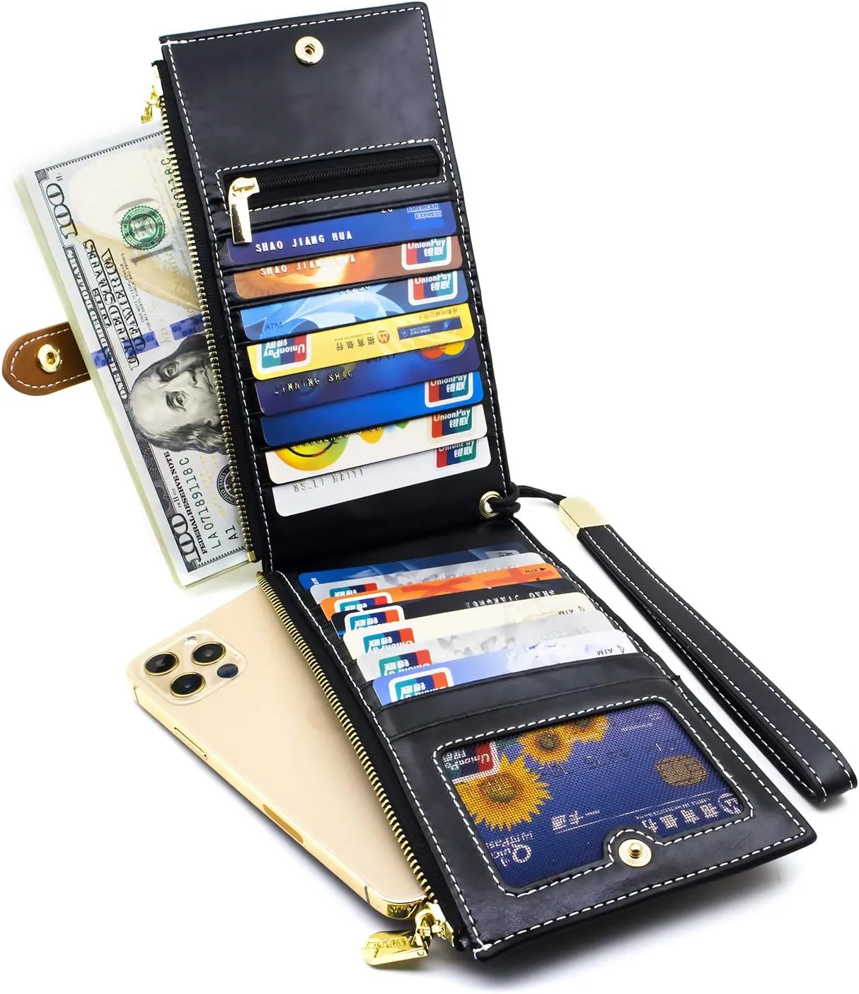 ANDOILT Wallets for Women Genuine Leather Wallet RFID Blocking Bifold Multi Card Case Purse with Zipper Pocket Handbag