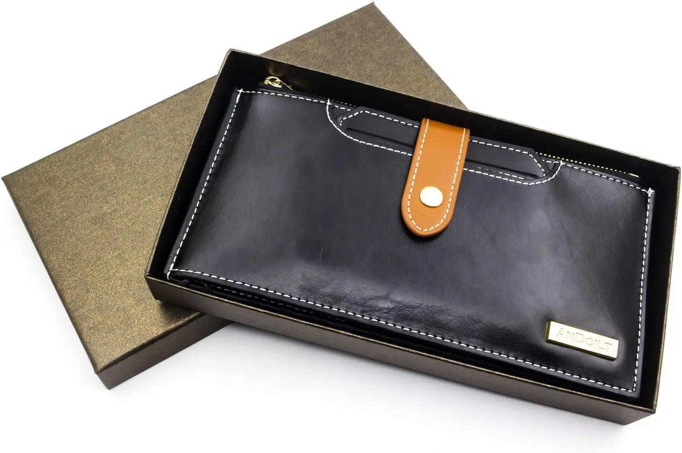 ANDOILT Wallets for Women Genuine Leather Wallet RFID Blocking Bifold Multi Card Case Purse with Zipper Pocket Handbag