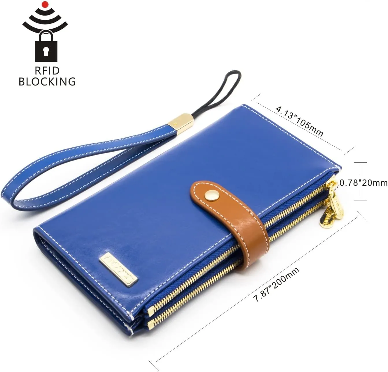 ANDOILT Women's Genuine Leather Wallet RFID Blocking Credit Card Holder Zipper Purse Cell Phone Handbag