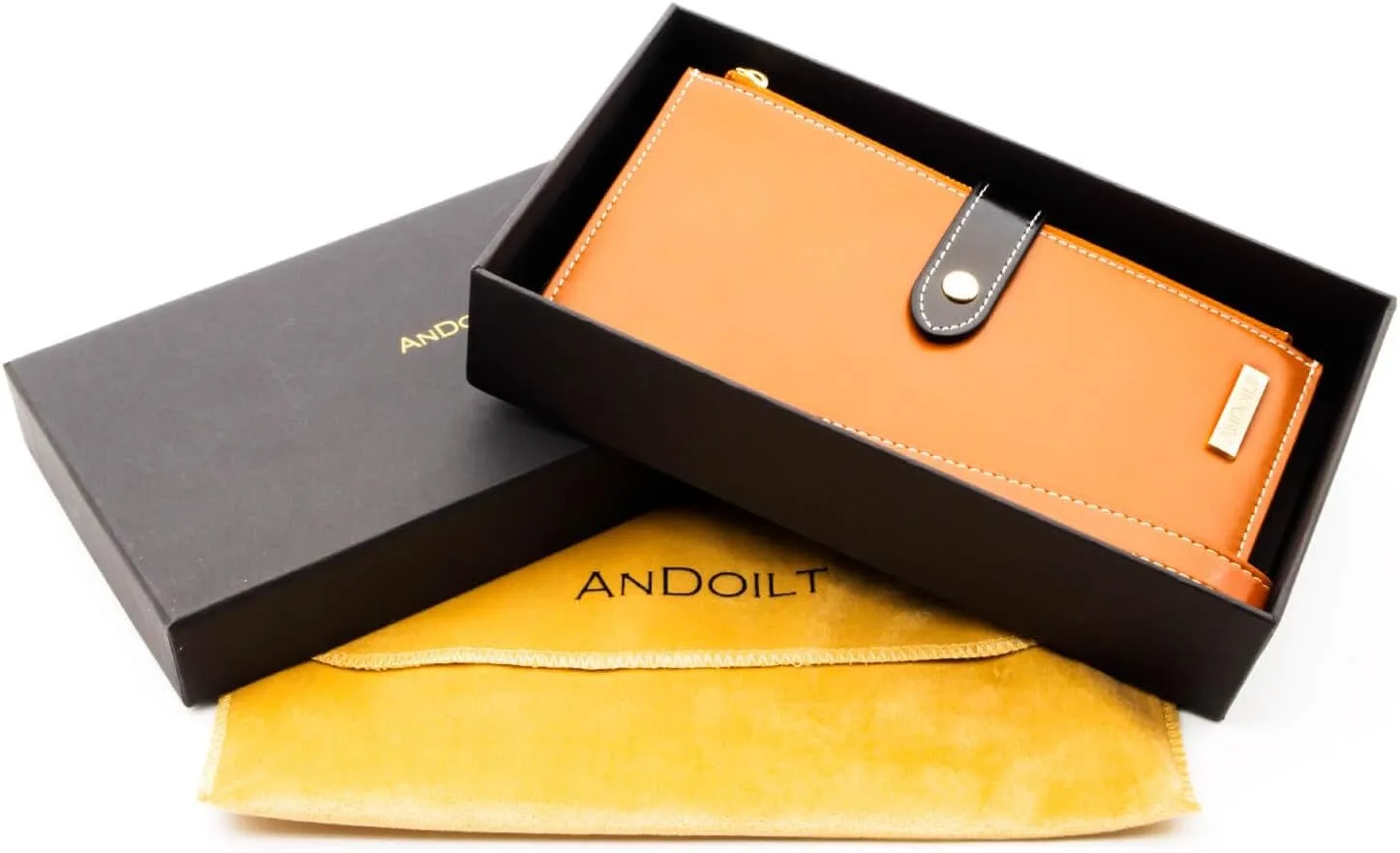 ANDOILT Women's Genuine Leather Wallet RFID Blocking Credit Card Holder Zipper Purse Cell Phone Handbag