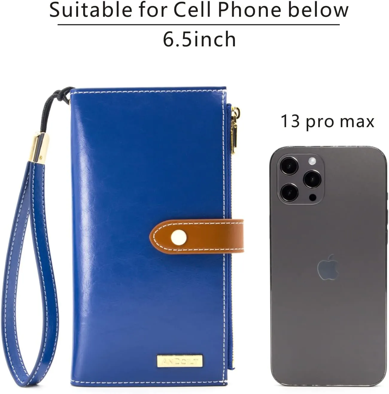 ANDOILT Women's Genuine Leather Wallet RFID Blocking Credit Card Holder Zipper Purse Cell Phone Handbag