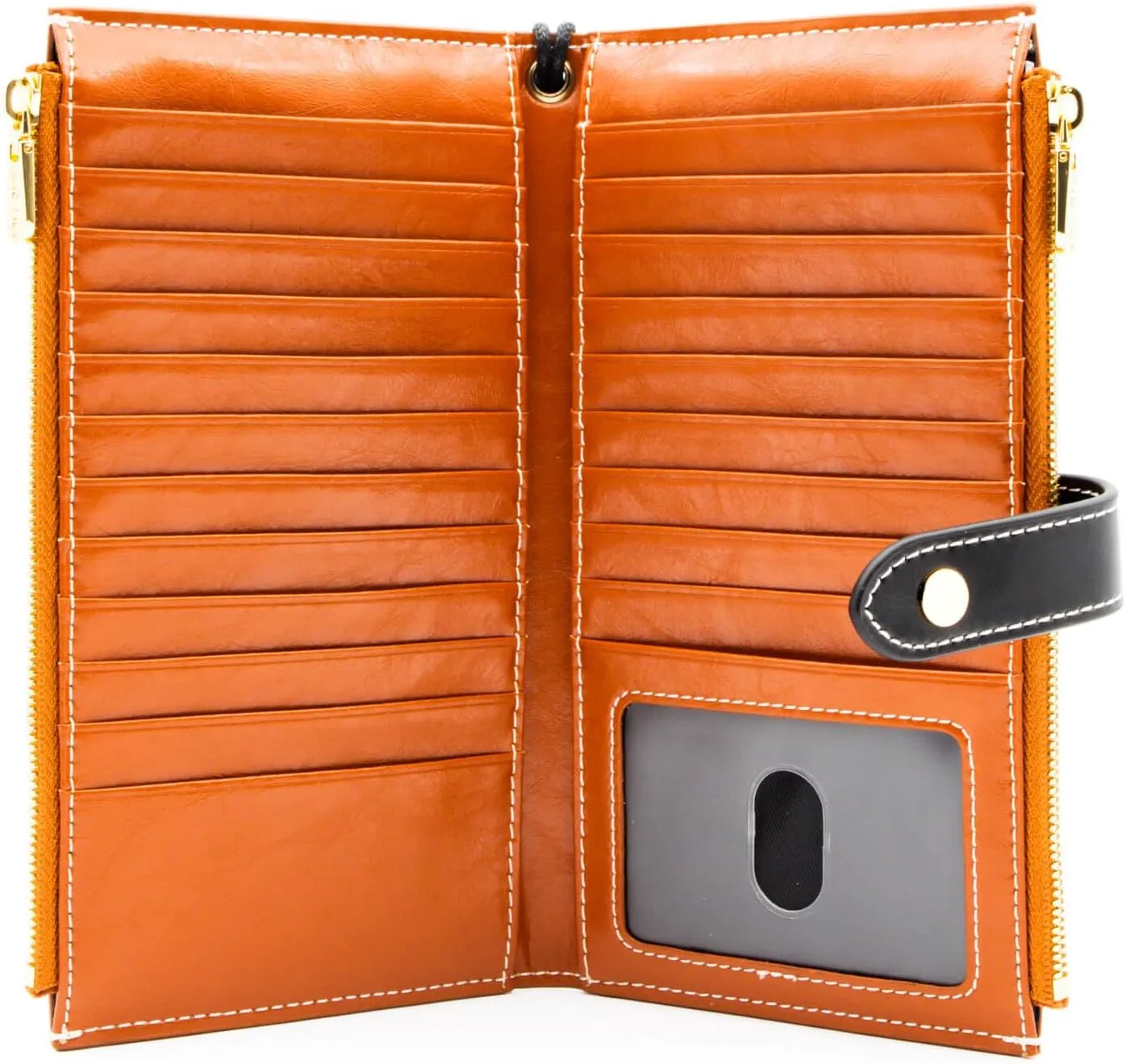 ANDOILT Women's Genuine Leather Wallet RFID Blocking Credit Card Holder Zipper Purse Cell Phone Handbag