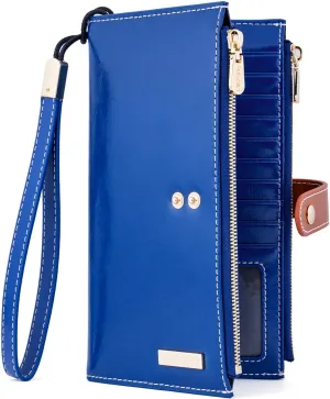 ANDOILT Women's Genuine Leather Wallet RFID Blocking Credit Card Holder Zipper Purse Cell Phone Handbag