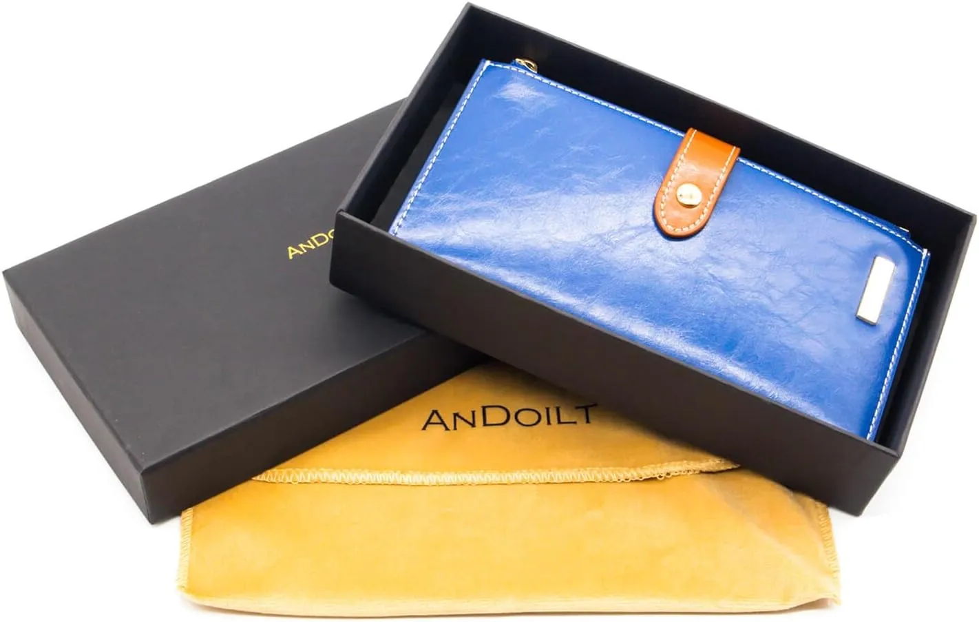 ANDOILT Women's Genuine Leather Wallet RFID Blocking Credit Card Holder Zipper Purse Cell Phone Handbag