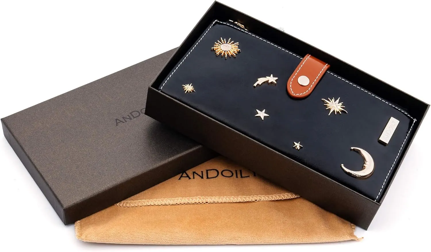 ANDOILT Women's Genuine Leather Wallet RFID Blocking Credit Card Holder Zipper Purse Cell Phone Handbag