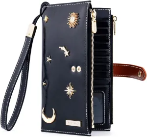 ANDOILT Women's Genuine Leather Wallet RFID Blocking Credit Card Holder Zipper Purse Cell Phone Handbag