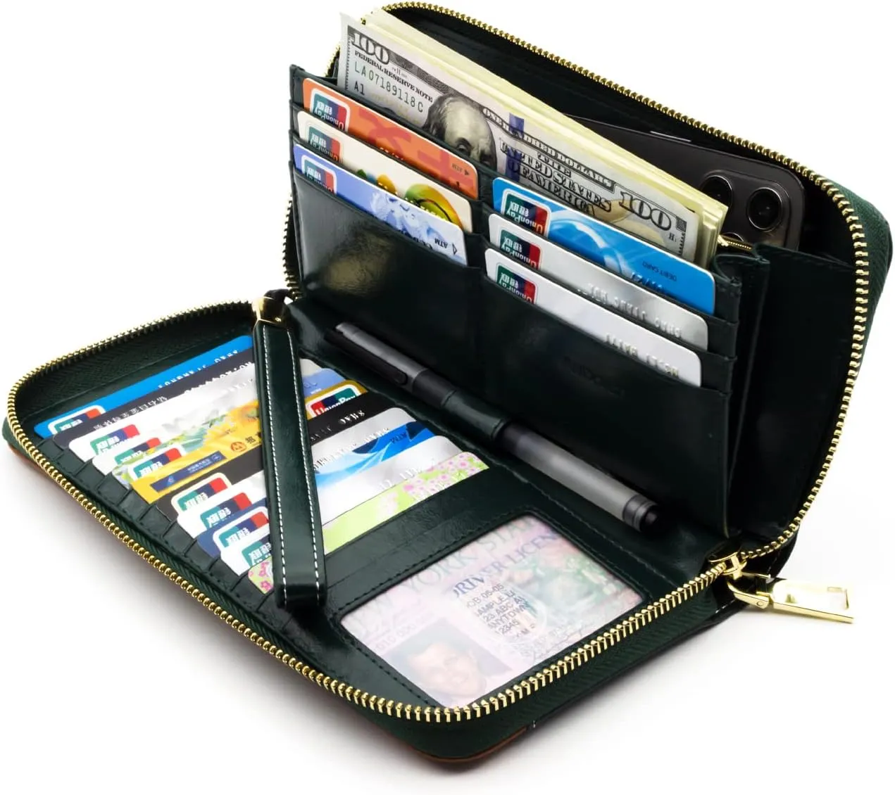 ANDOILT Womens RFID Blocking Genuine Leather Zip Around Wallets Large Cell Phone Holder Clutch Travel Purse Wristlet