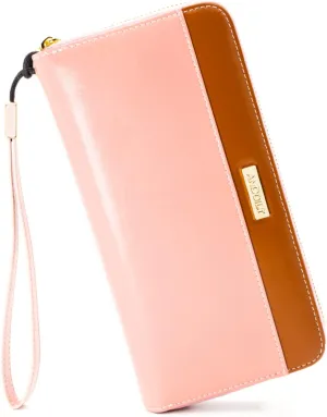 ANDOILT Womens RFID Blocking Genuine Leather Zip Around Wallets Large Cell Phone Holder Clutch Travel Purse Wristlet