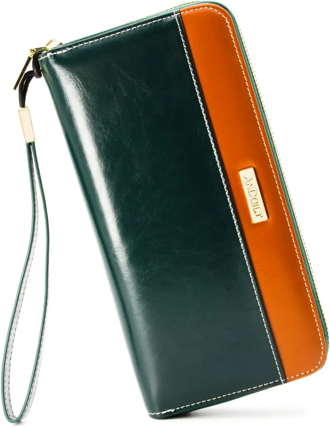 ANDOILT Womens RFID Blocking Genuine Leather Zip Around Wallets Large Cell Phone Holder Clutch Travel Purse Wristlet