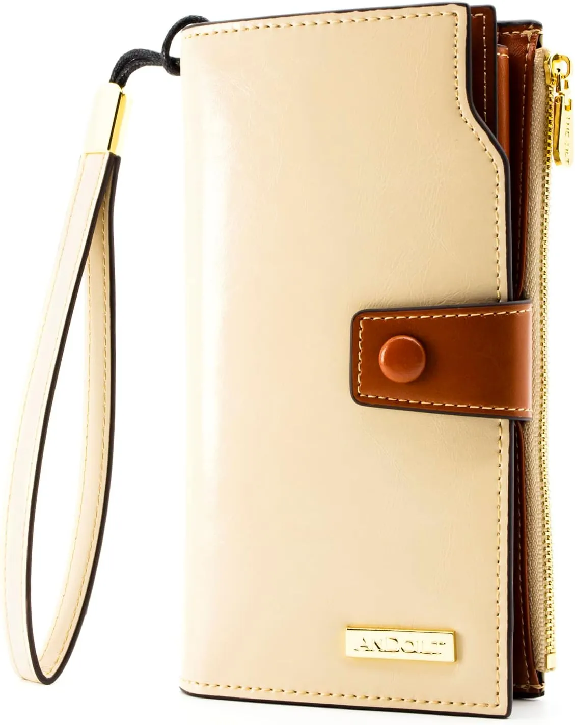 ANDOILT Women's RFID Blocking Large Capacity Luxury Wax Genuine Leather Clutch Wallet Card Holder Organizer Ladies Purse