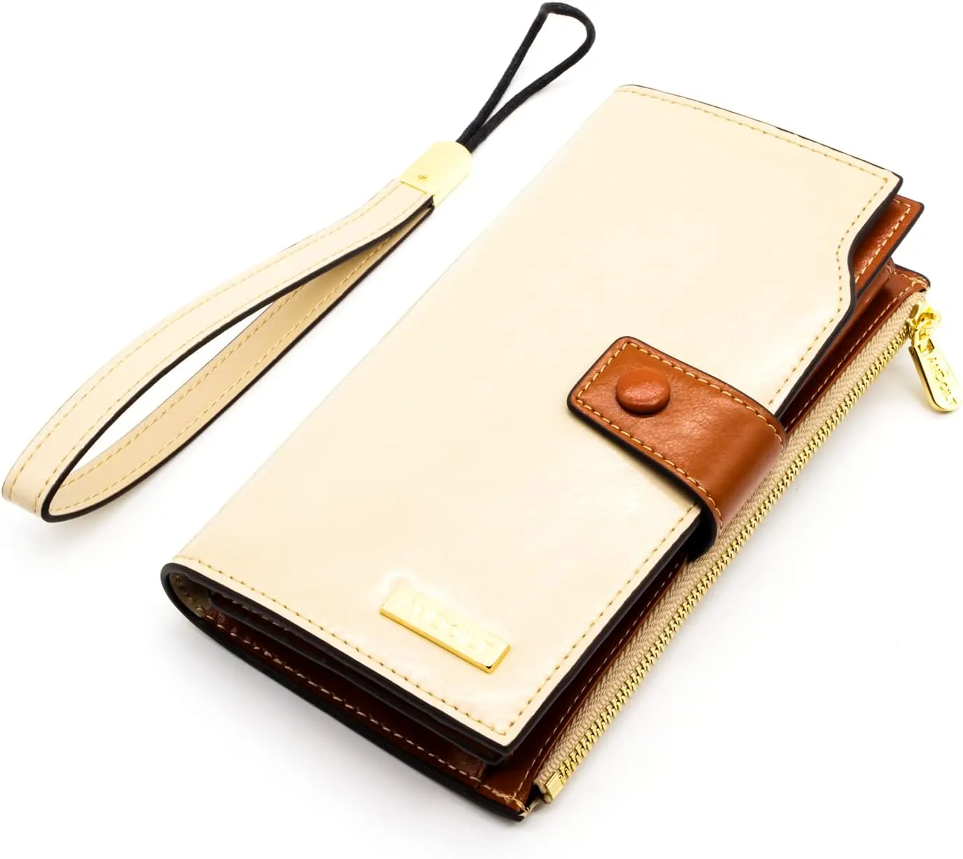 ANDOILT Women's RFID Blocking Large Capacity Luxury Wax Genuine Leather Clutch Wallet Card Holder Organizer Ladies Purse