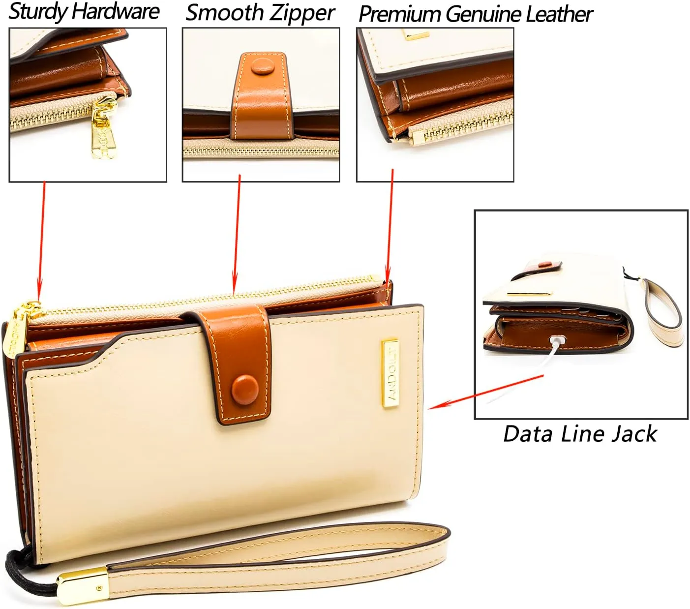 ANDOILT Women's RFID Blocking Large Capacity Luxury Wax Genuine Leather Clutch Wallet Card Holder Organizer Ladies Purse