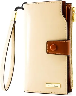 ANDOILT Women's RFID Blocking Large Capacity Luxury Wax Genuine Leather Clutch Wallet Card Holder Organizer Ladies Purse