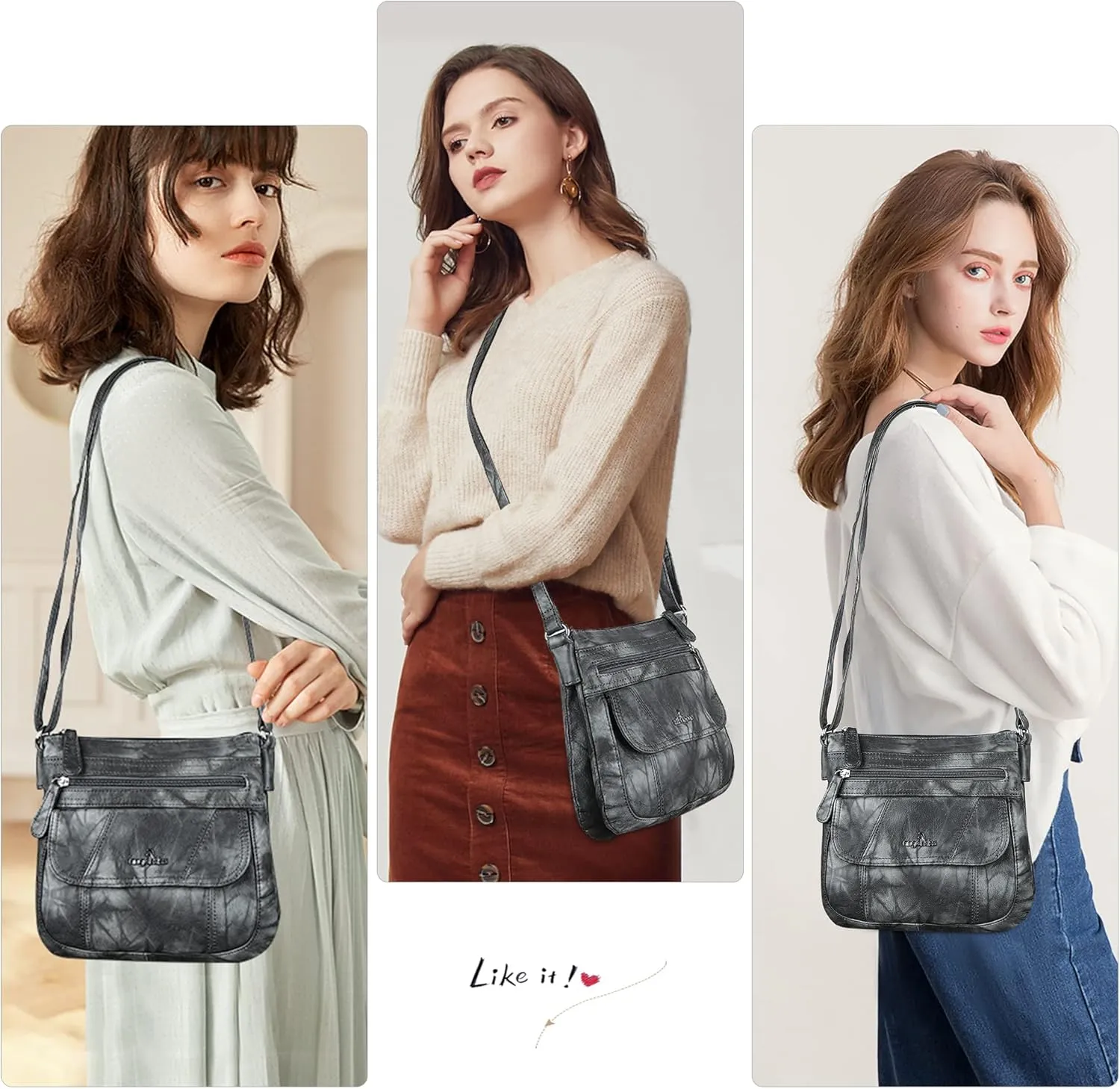 Angelkiss Small Womens Crossbody Bag Leather Shoulder Purse for Women Hobo Bag with Adjustable Shoulder Strap