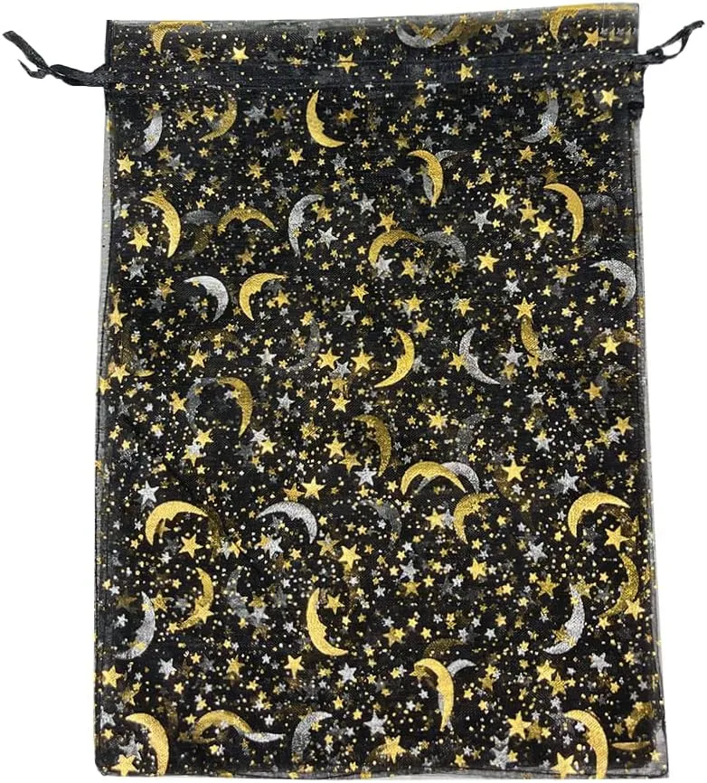 ANSLEY SHOP 50PCS 12x16 Inches Organza Gift Bags with Drawstring Gift Packaging Big Bags (Black,Stars Moon)
