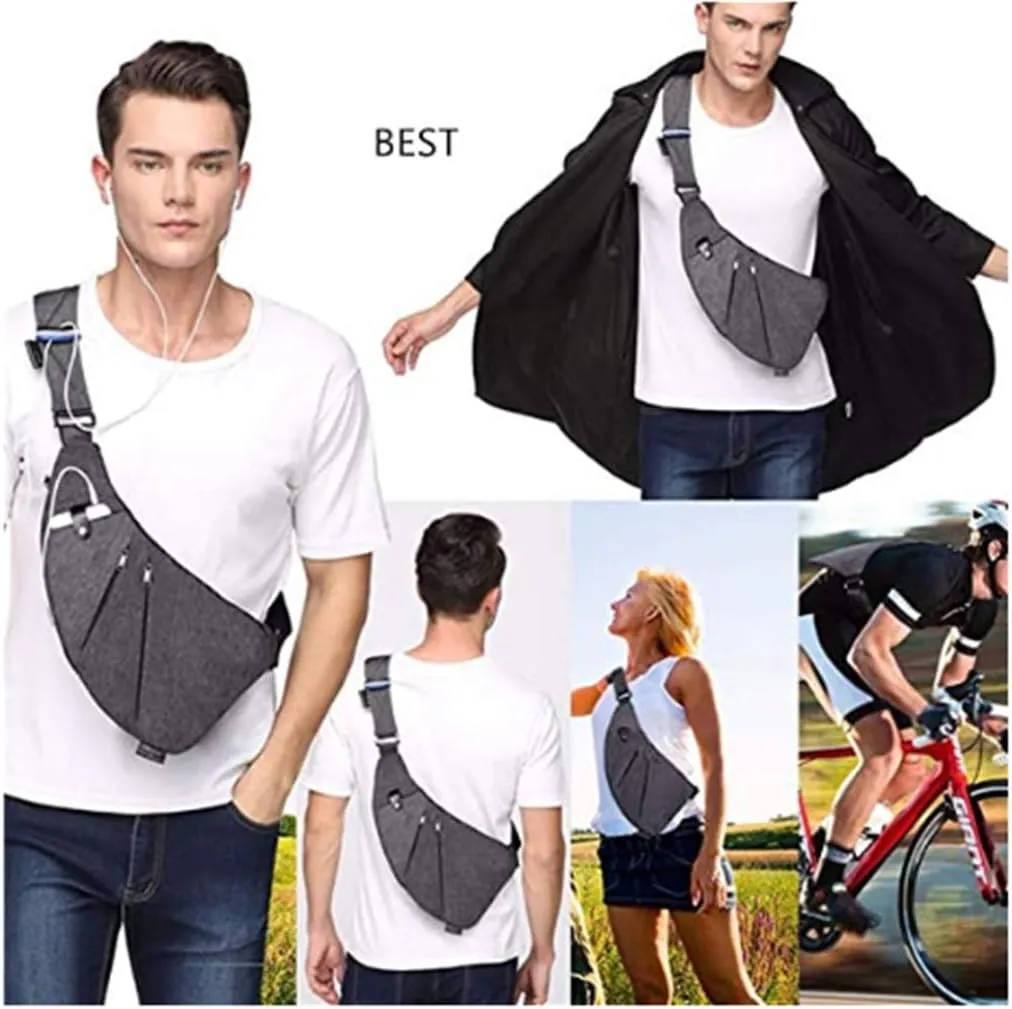 Anti-Theft Sling Backpack for Men & Women – Lightweight Chest Shoulder Bag for Hiking, Travel, Cycling (Grey)