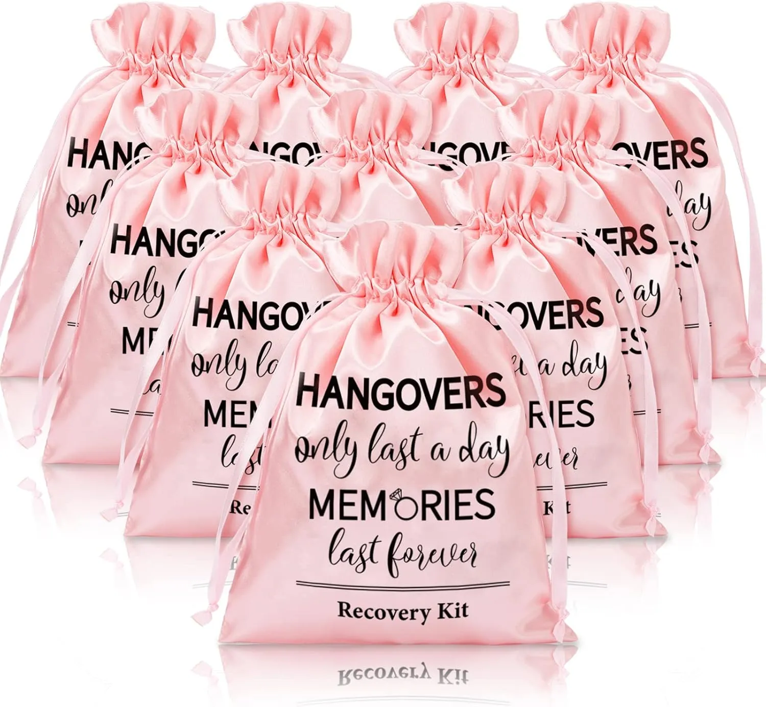 AnyDesign 10pc Wedding Hangover Recovery Kit - Pink Drawstring Bags, 6 x 8 Inch
