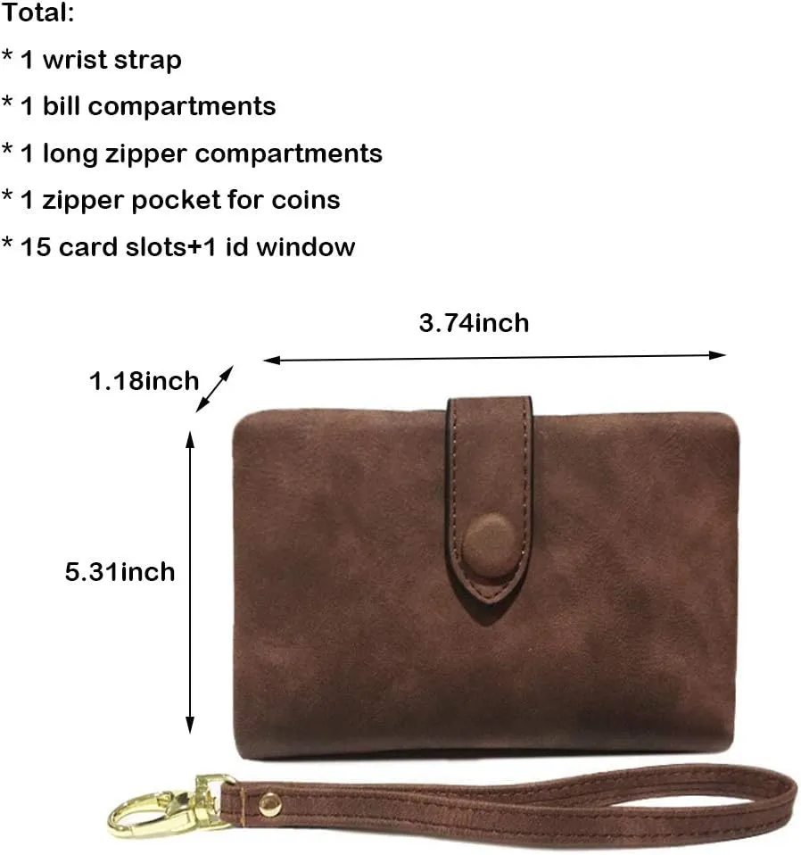 AOXONEL Women's Small Bifold Leather wallet Rfid blocking Ladies Wristlet with Card holder id window Coin Purse