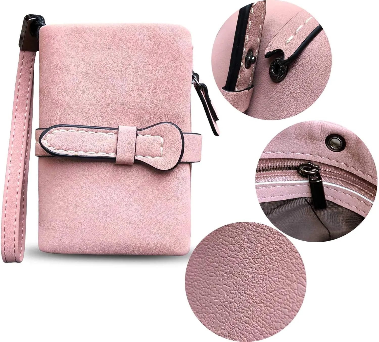 AOXONEL Women's Small Bifold Leather wallet Rfid blocking Ladies Wristlet with Card holder id window Coin Purse
