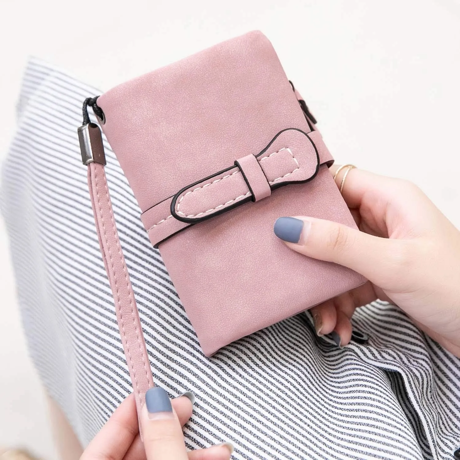 AOXONEL Women's Small Bifold Leather wallet Rfid blocking Ladies Wristlet with Card holder id window Coin Purse