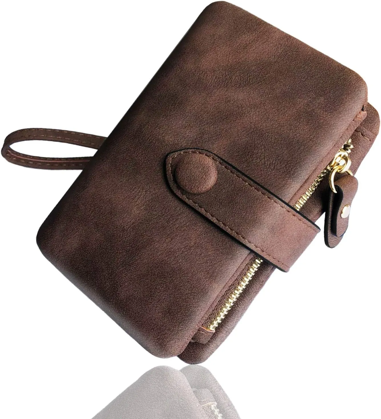 AOXONEL Women's Small Bifold Leather wallet Rfid blocking Ladies Wristlet with Card holder id window Coin Purse