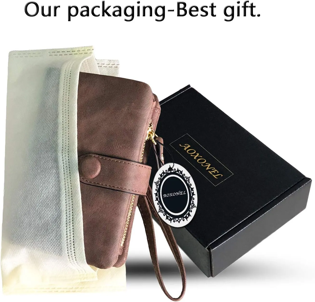 AOXONEL Women's Small Bifold Leather wallet Rfid blocking Ladies Wristlet with Card holder id window Coin Purse