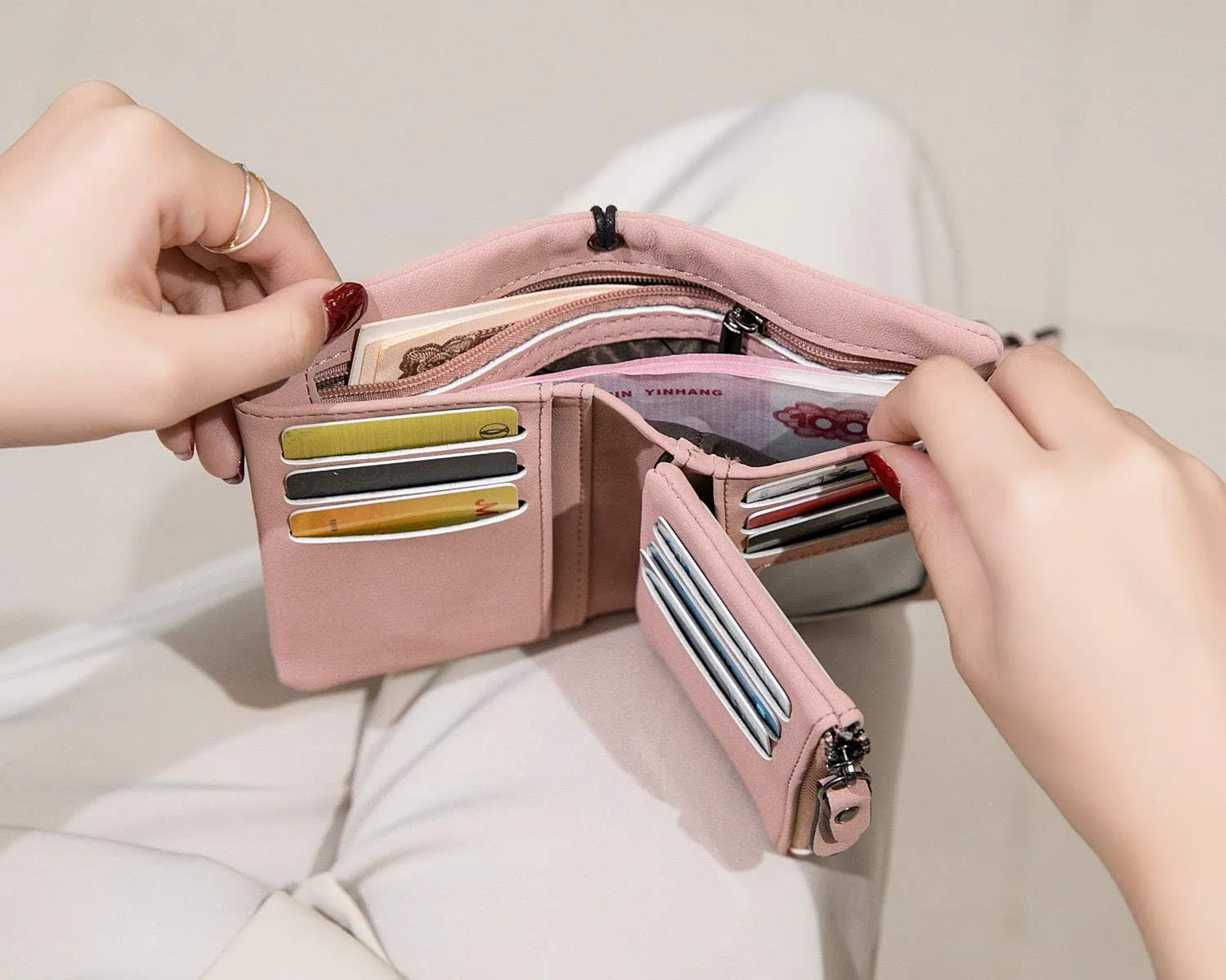 AOXONEL Women's Small Bifold Leather wallet Rfid blocking Ladies Wristlet with Card holder id window Coin Purse