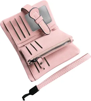 AOXONEL Women's Small Bifold Leather wallet Rfid blocking Ladies Wristlet with Card holder id window Coin Purse