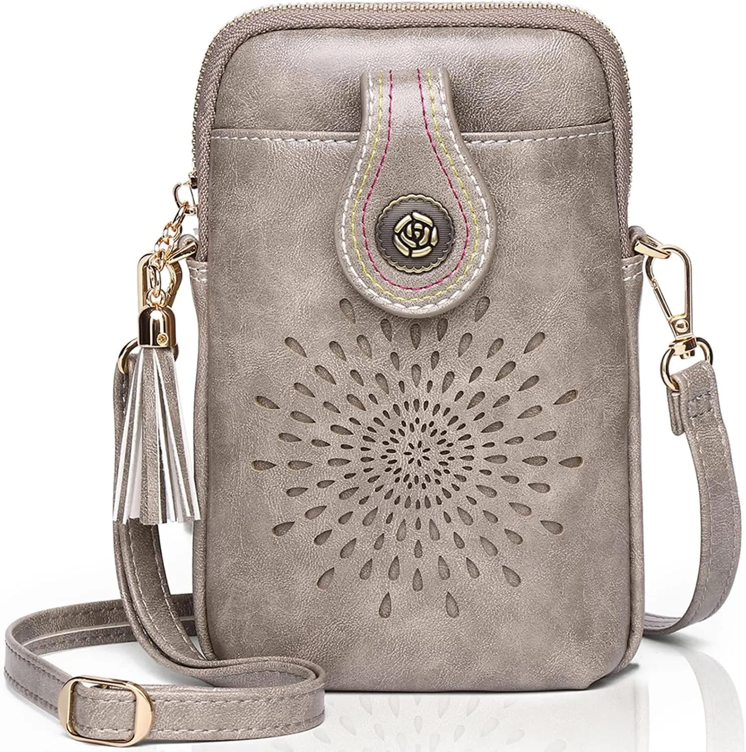 APHISON Small Crossbody Bags for Women, Lightweight Vegan Leather Cell Phone Purse, Cute Purses with Tassels
