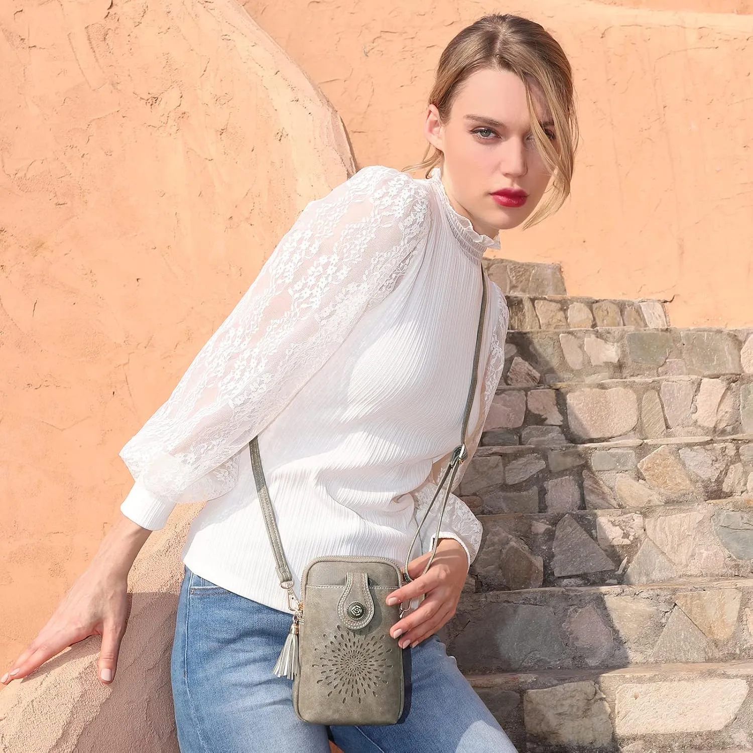 APHISON Small Crossbody Bags for Women, Lightweight Vegan Leather Cell Phone Purse, Cute Purses with Tassels