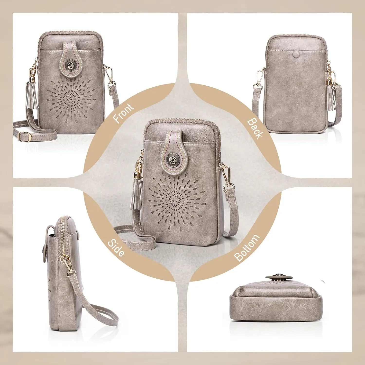 APHISON Small Crossbody Bags for Women, Lightweight Vegan Leather Cell Phone Purse, Cute Purses with Tassels