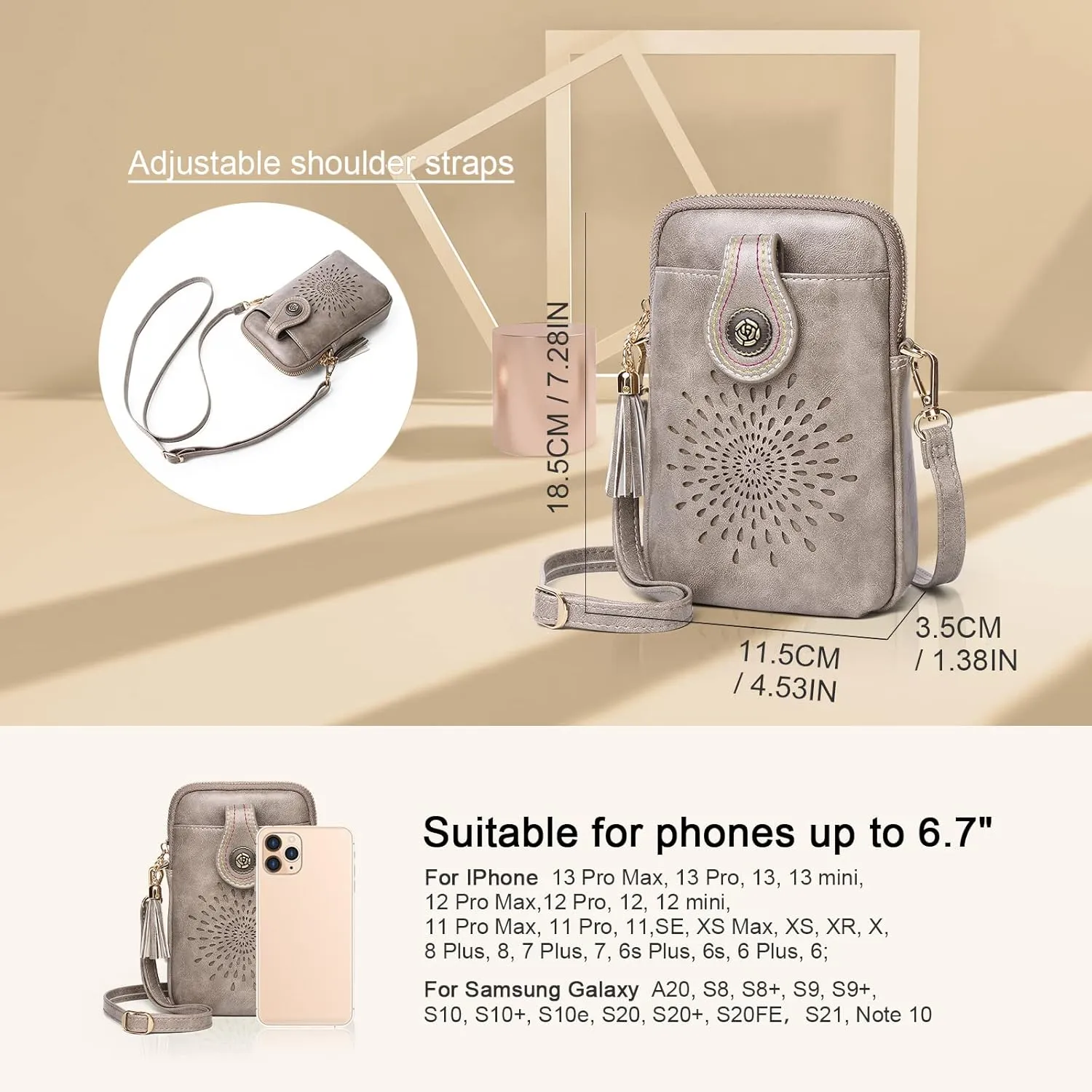 APHISON Small Crossbody Bags for Women, Lightweight Vegan Leather Cell Phone Purse, Cute Purses with Tassels