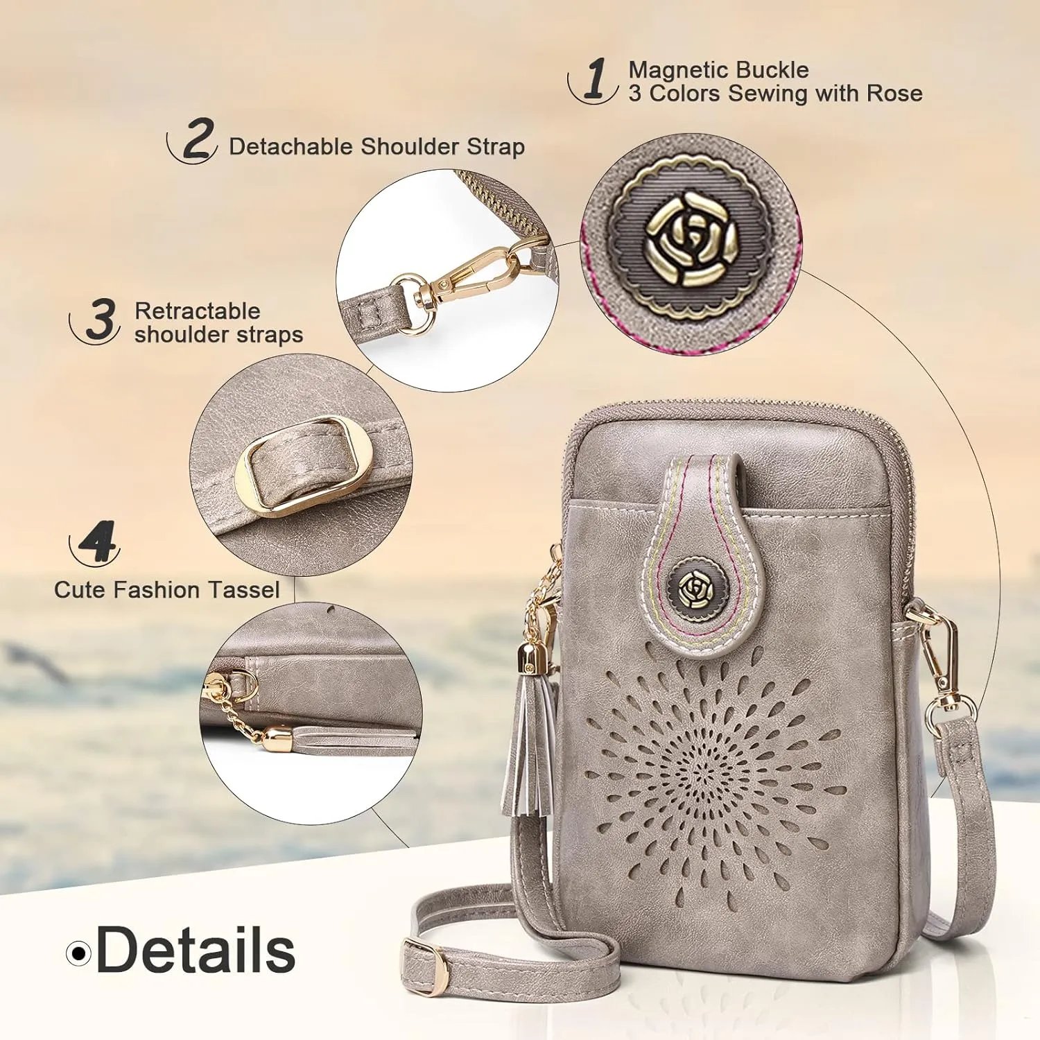 APHISON Small Crossbody Bags for Women, Lightweight Vegan Leather Cell Phone Purse, Cute Purses with Tassels