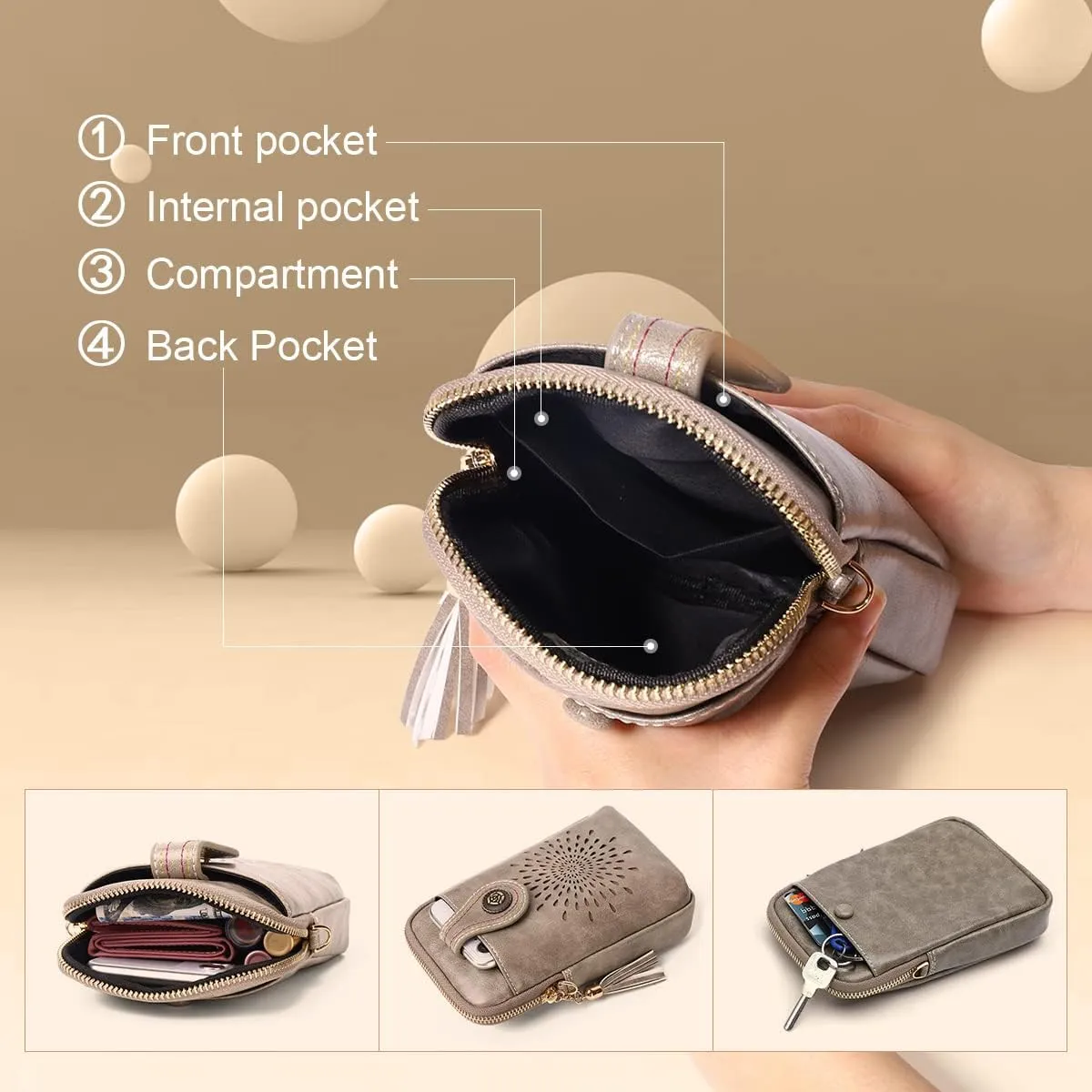 APHISON Small Crossbody Bags for Women, Lightweight Vegan Leather Cell Phone Purse, Cute Purses with Tassels