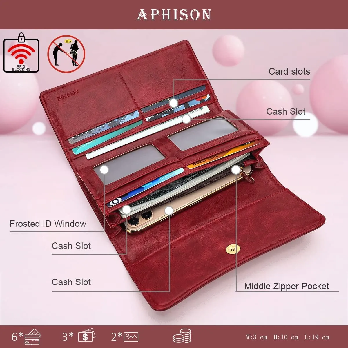 APHISON Womens Wallets RFID Blocking Leather Clutch Long Wallet for Women Card Holder Phone Organizer Ladies Travel Purse Hollow Out Sunflower Design Gift
