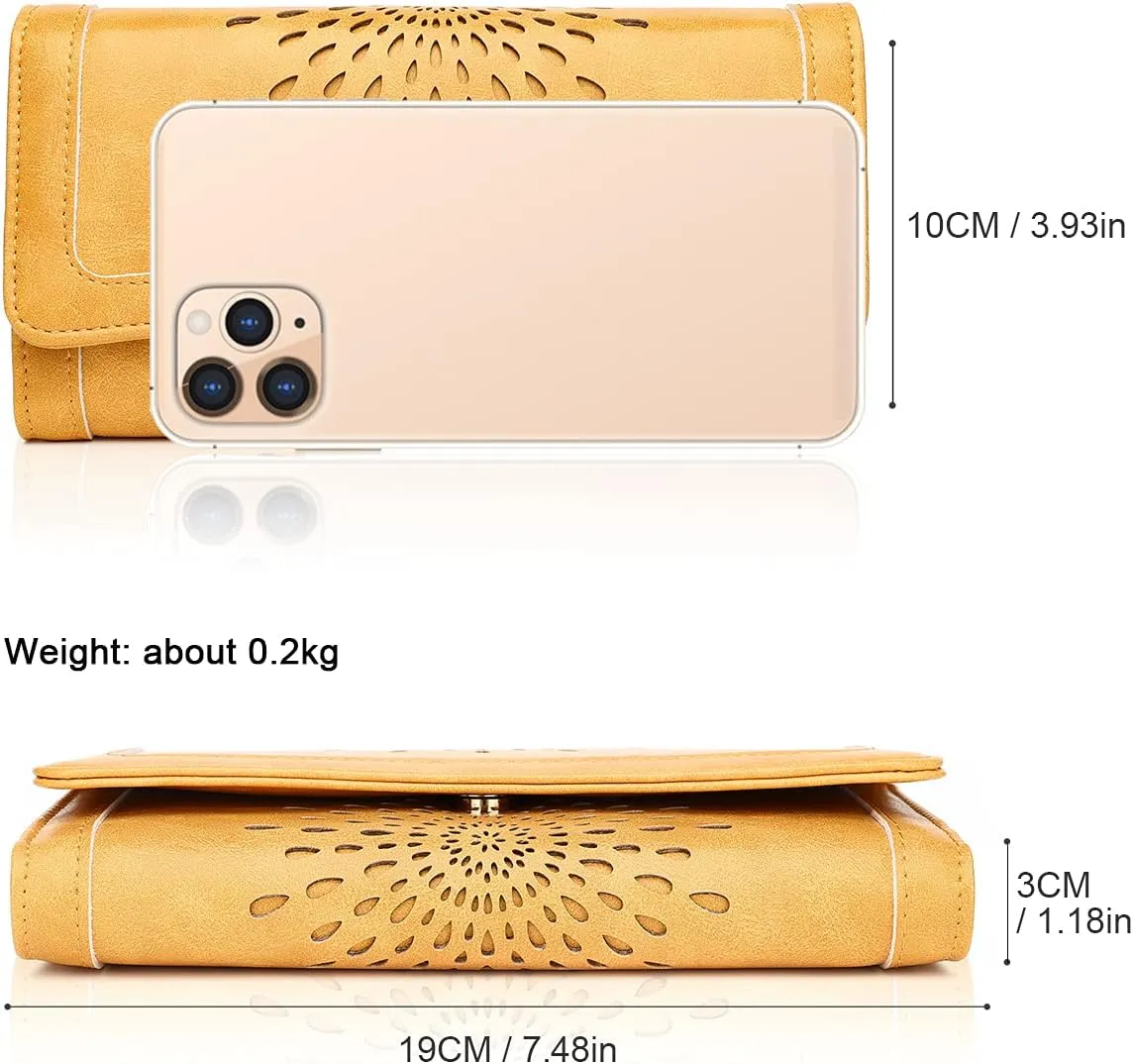APHISON Womens Wallets RFID Blocking Leather Clutch Long Wallet for Women Card Holder Phone Organizer Ladies Travel Purse Hollow Out Sunflower Design Gift