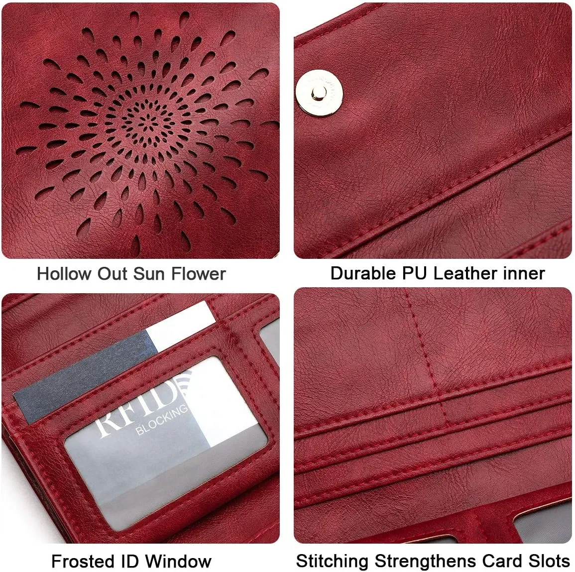APHISON Womens Wallets RFID Blocking Leather Clutch Long Wallet for Women Card Holder Phone Organizer Ladies Travel Purse Hollow Out Sunflower Design Gift