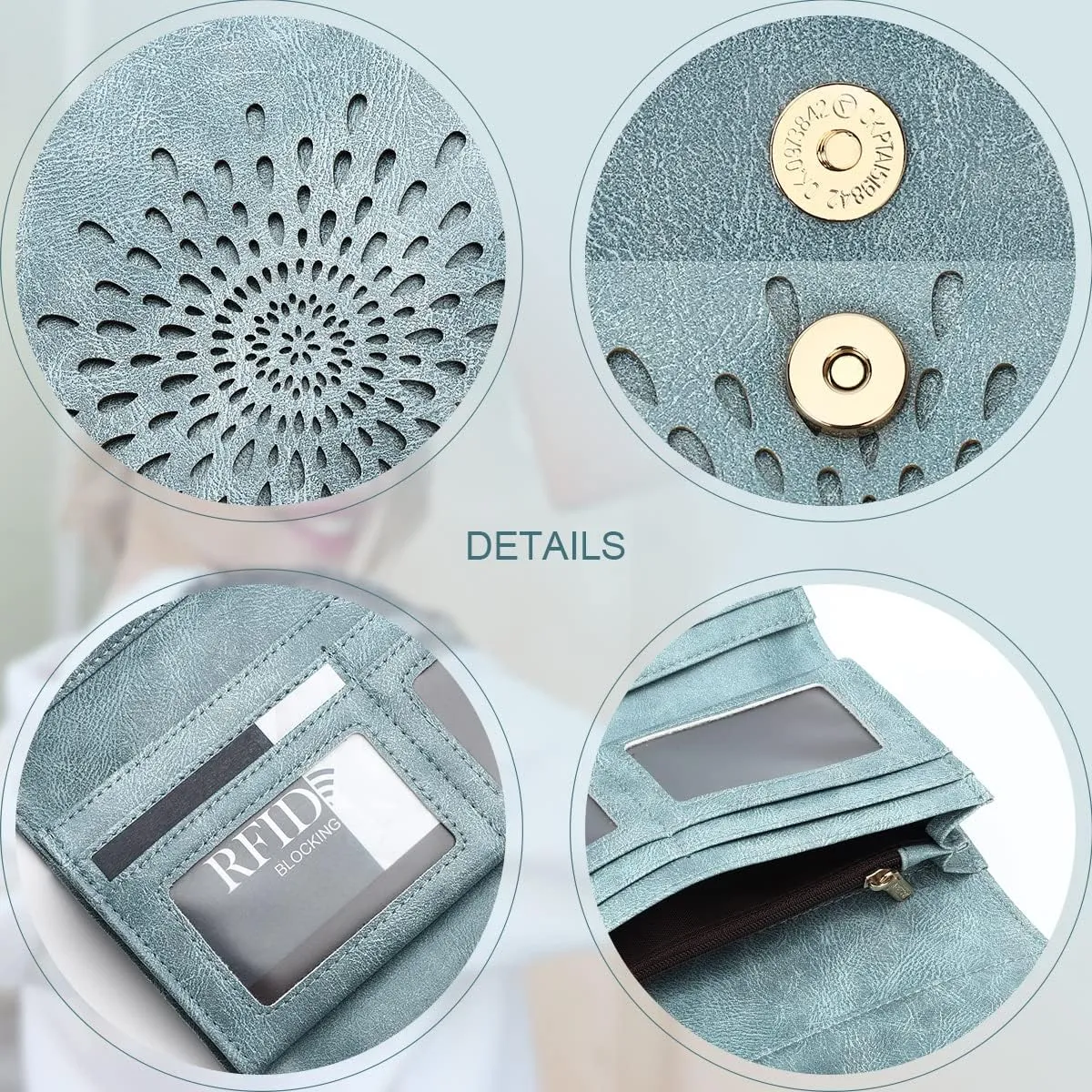 APHISON Womens Wallets RFID Blocking Leather Clutch Long Wallet for Women Card Holder Phone Organizer Ladies Travel Purse Hollow Out Sunflower Design Gift